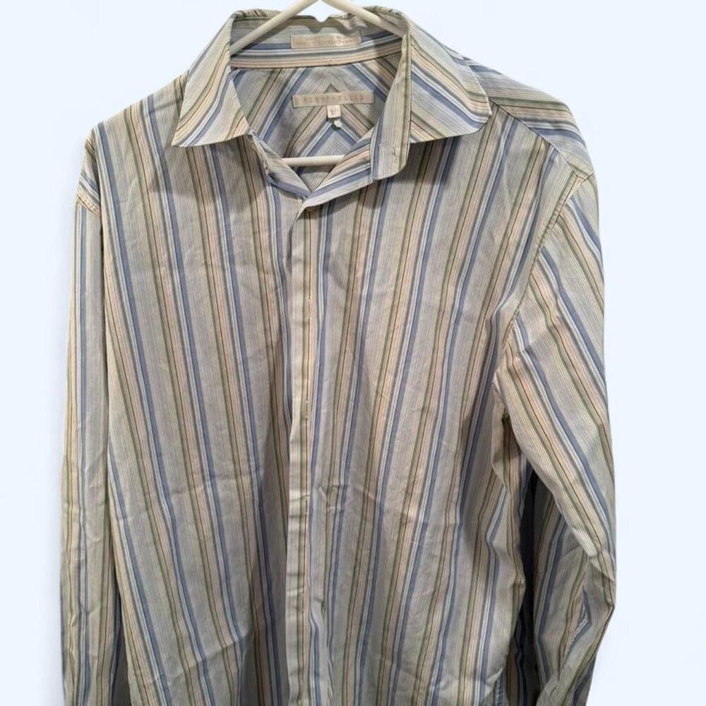 Perry Ellis blue striped button up shirt #preppy #menswear